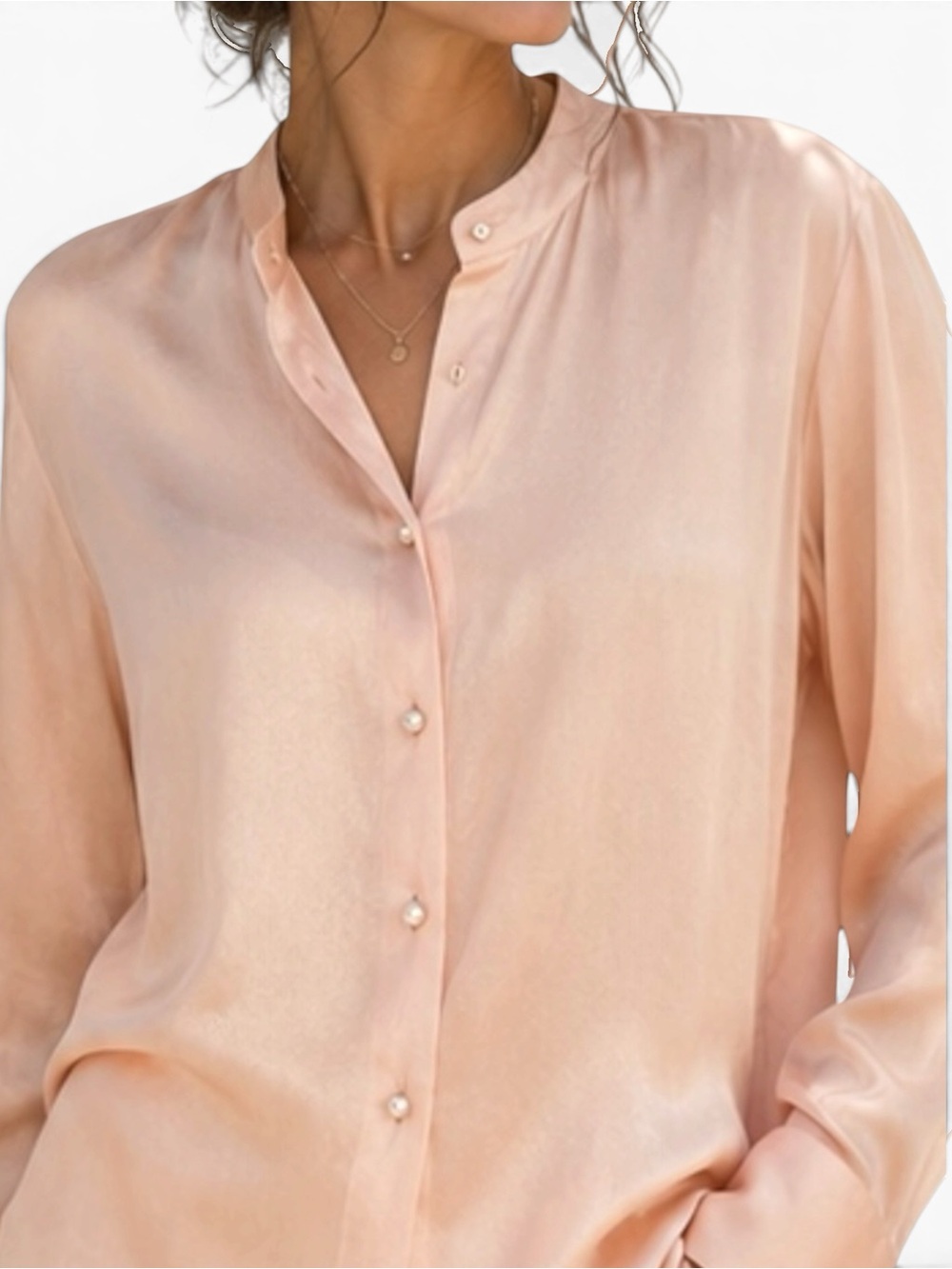 Vince Band Collar Peach Opal Long Sleeve Viscose Satin Shirt Size M